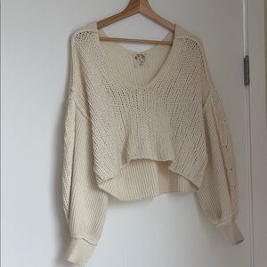 Free People Cream V-Neck Sweater